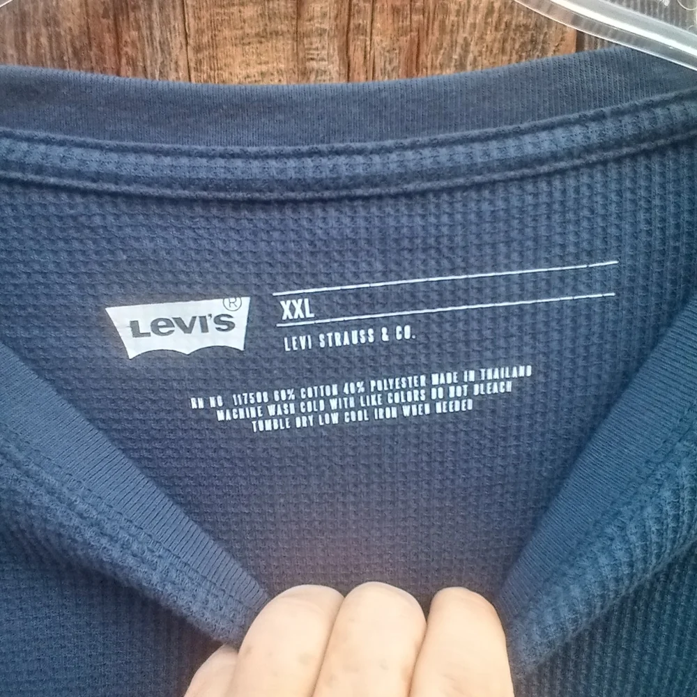 Levis Long Sleeve Relaxed Thermal Shirt XXL Blue Pullon Crew Neck Relaxed Fit